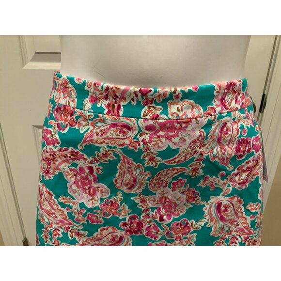 J. Crew Teal Green & Pink Floral Patterned Pencil Skirt Size 14 NWT! - Picture 2 of 7